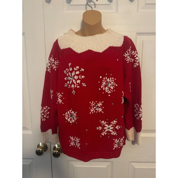 Vintage Casa Maglia Christmas Holiday Sweater Rhinestones Size L - Picture 1 of 10